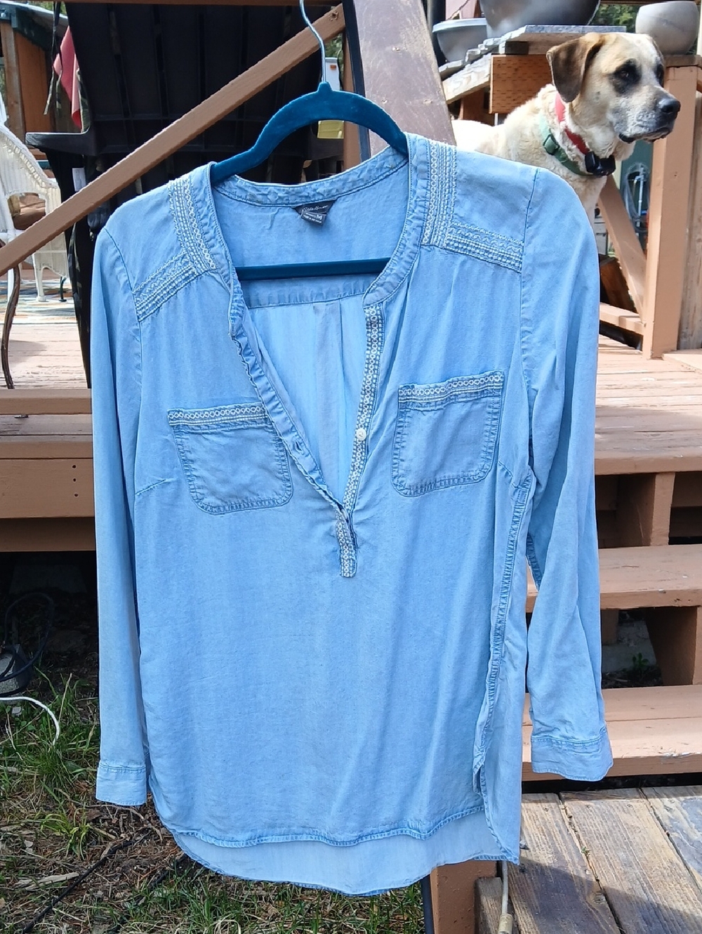 Eddie Bauer Light Blue Women's Long-Sleeve Tunic Henley